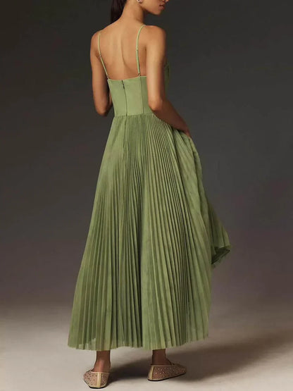 Women's Wedding Guest Pleated Sweetheart Maxi Dress