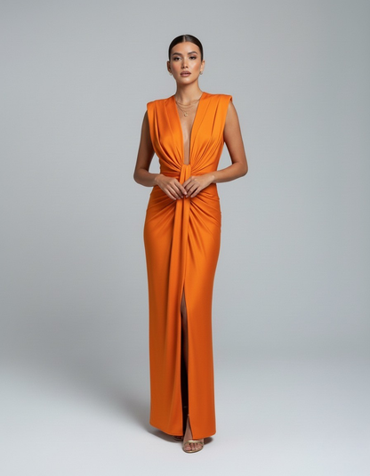 Women's Wedding Guest Sleeveless Plunging Maxi Dress