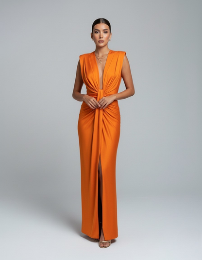 Women's Wedding Guest Sleeveless Plunging Maxi Dress