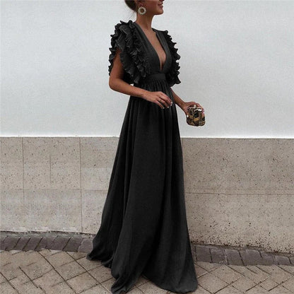 Women's Wedding Guest Plunging V Neck Maxi Dress