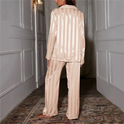 Women's Striped Long Sleeve Button Up Pajama Set