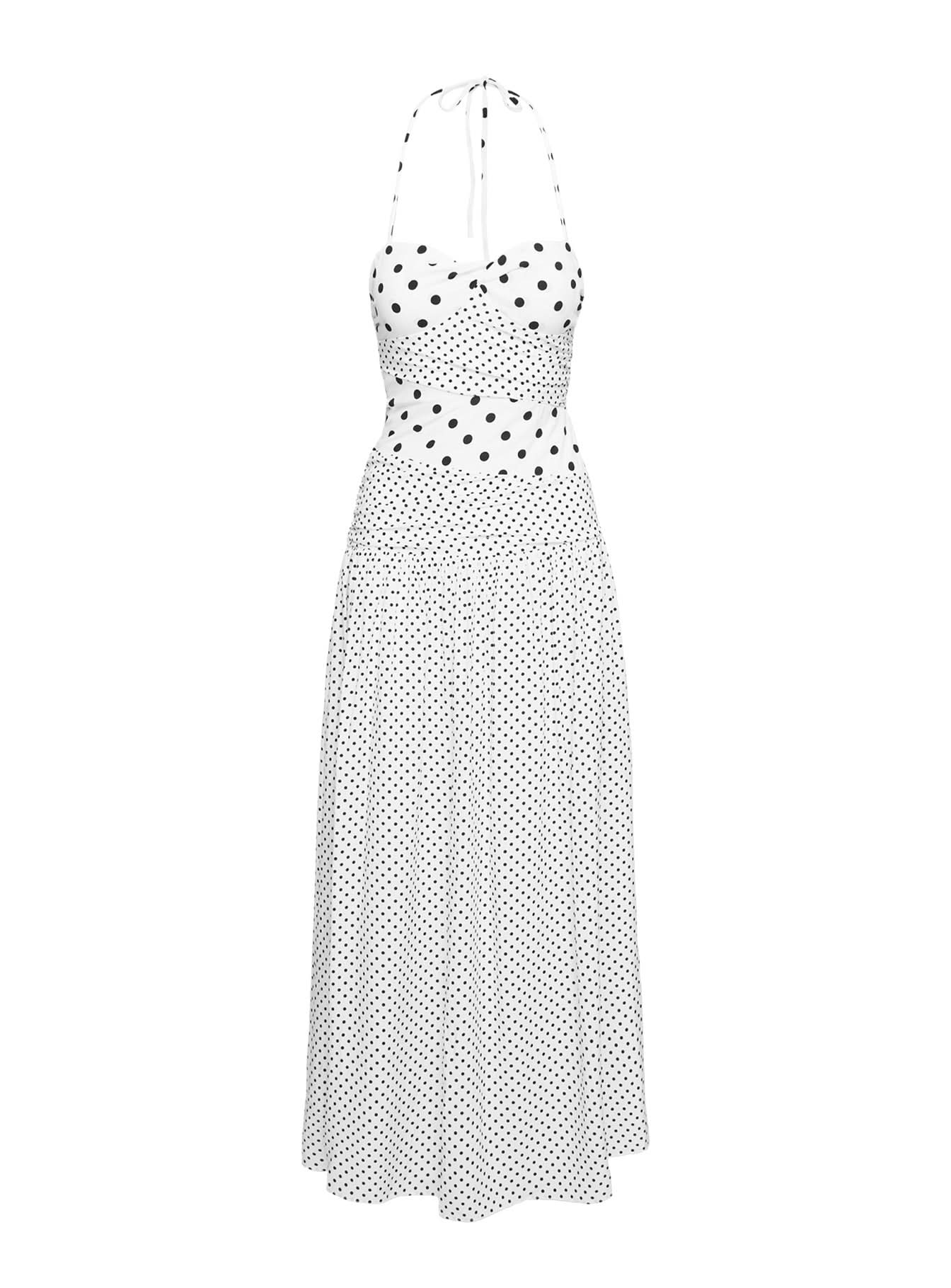 Women's Wedding Guest Polka Dot Halter Maxi Dress