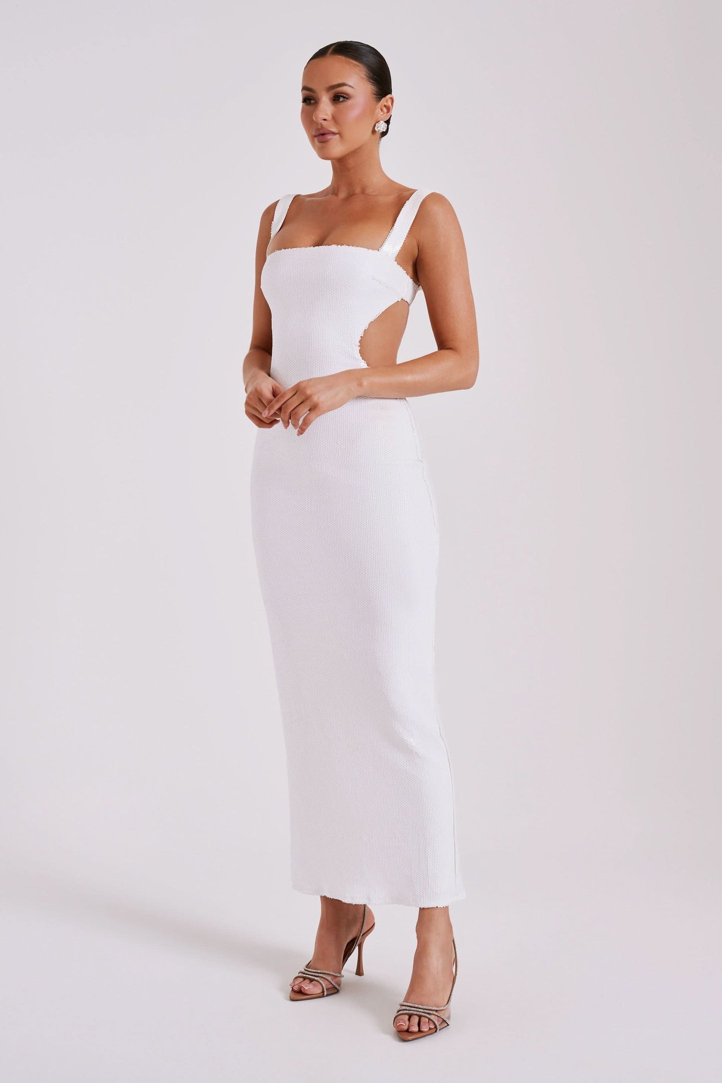 Women's Prom Sequin Square Neck Cut Out Maxi Dress