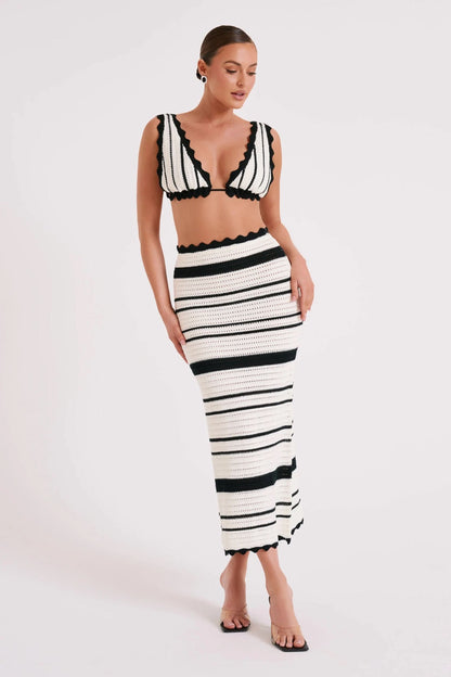 Women's Summer Striped V Neck Maxi Two Piece Set