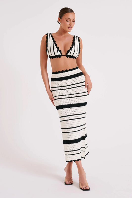 Women's Summer Striped V Neck Maxi Two Piece Set