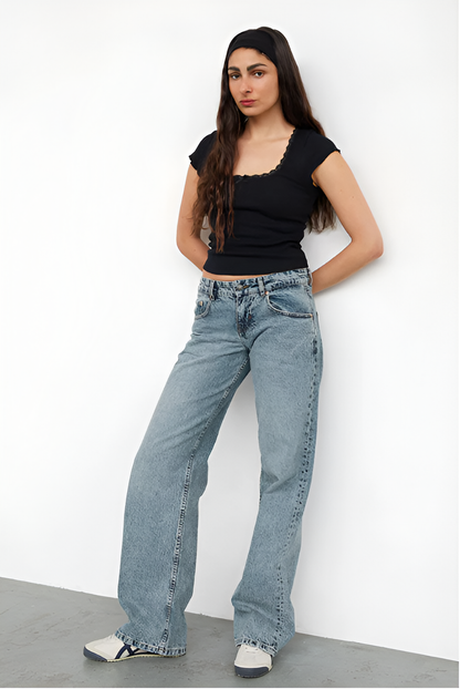 Women's Low Rise Wide Leg Full Length Jeans