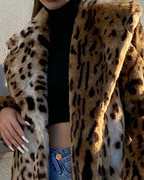 Zima – Luksusowy Sztuczny Futro – Długi Płaszcz w Panterkę