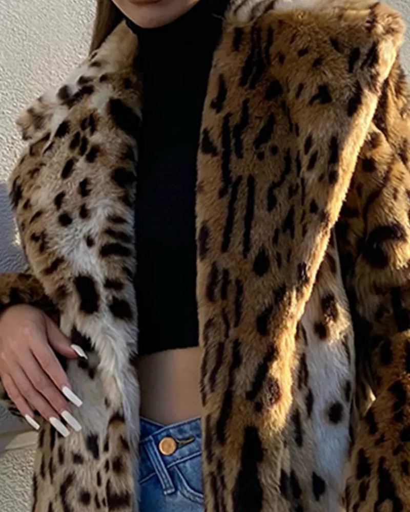 Zima – Luksusowy Sztuczny Futro – Długi Płaszcz w Lamparta