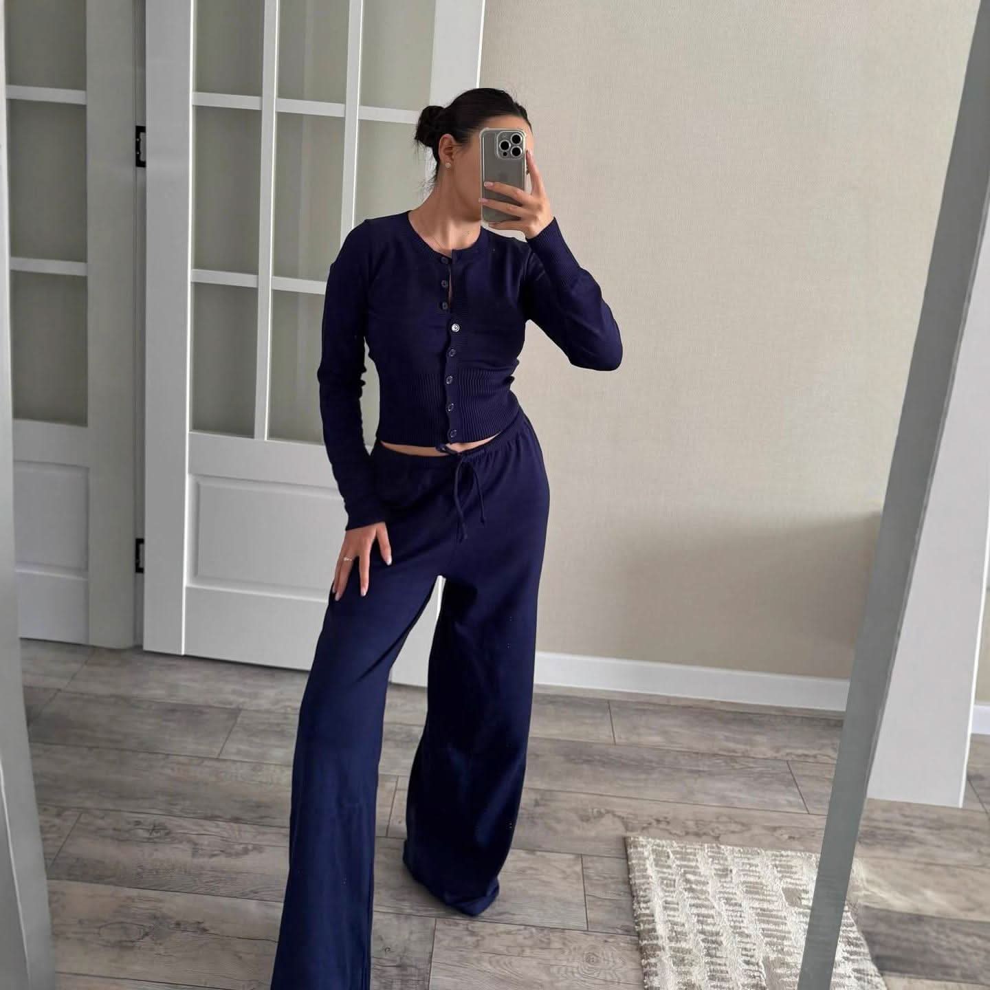 Women's Ribbed Knit Lounge Set Long Sleeve Top and Pants