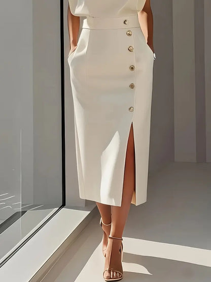 Women's Cocktail Sleeveless Button Detail Midi Dress