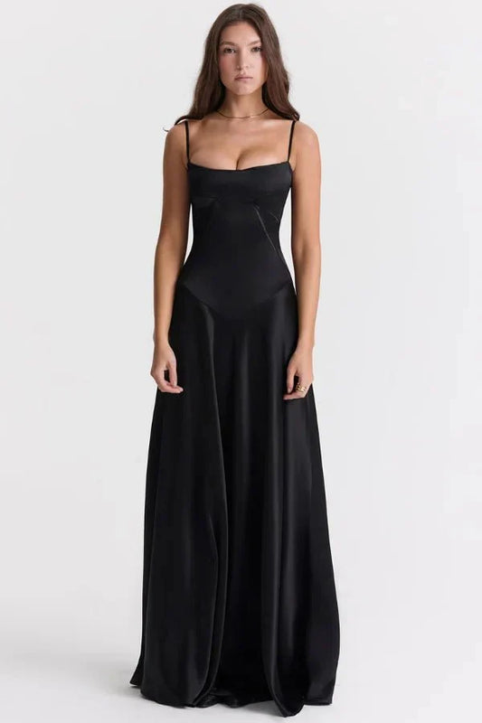 Women's Prom Satin Square Neck Maxi Dress
