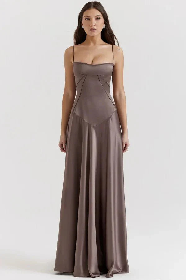 Women's Prom Satin Square Neck Maxi Dress
