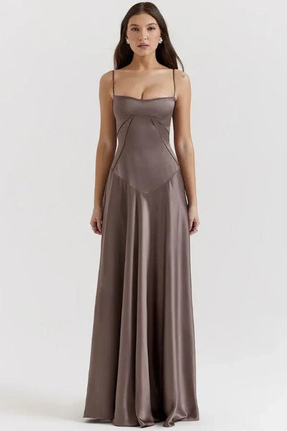 Women's Prom Satin Square Neck Maxi Dress