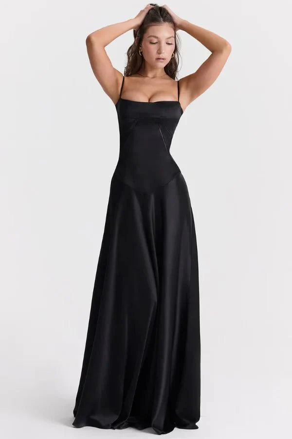 Women's Prom Satin Square Neck Maxi Dress