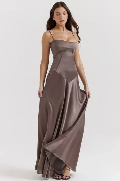 Women's Prom Satin Square Neck Maxi Dress