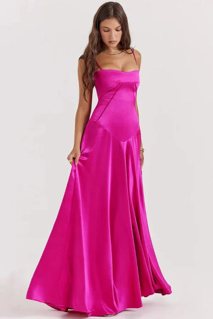 Women's Prom Satin Square Neck Maxi Dress
