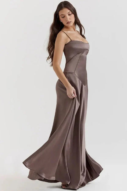 Women's Prom Satin Square Neck Maxi Dress