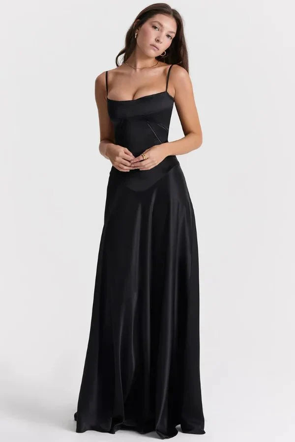 Women's Prom Satin Square Neck Maxi Dress