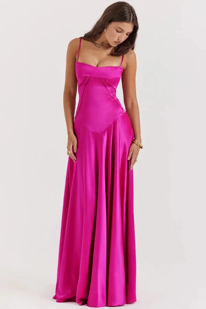 Women's Prom Satin Square Neck Maxi Dress