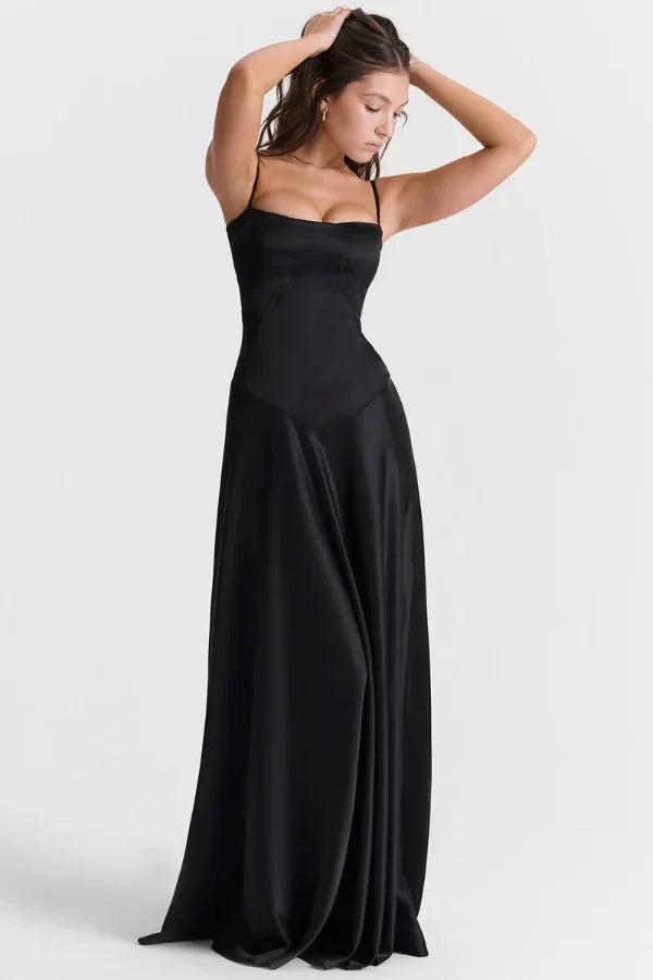 Women's Prom Satin Square Neck Maxi Dress
