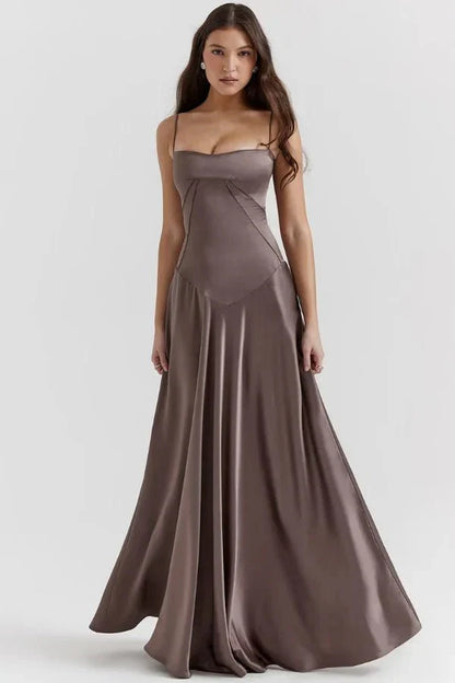Women's Prom Satin Square Neck Maxi Dress