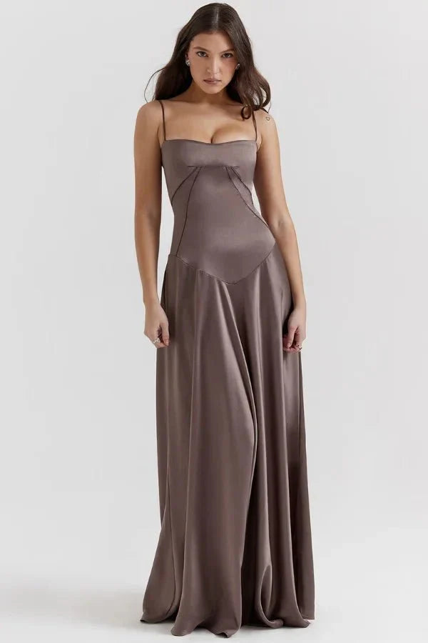 Women's Prom Satin Square Neck Maxi Dress