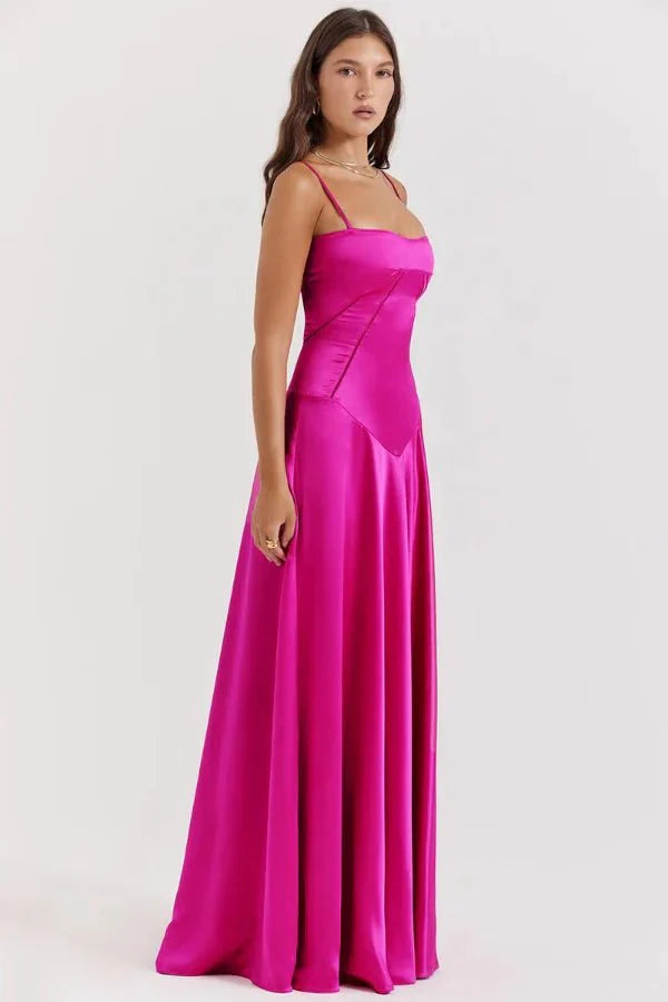 Women's Prom Satin Square Neck Maxi Dress