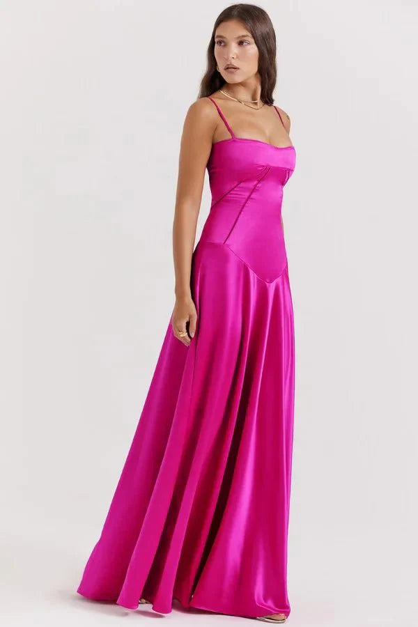 Women's Prom Satin Square Neck Maxi Dress