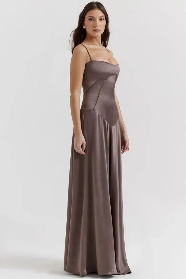 Women's Prom Satin Square Neck Maxi Dress