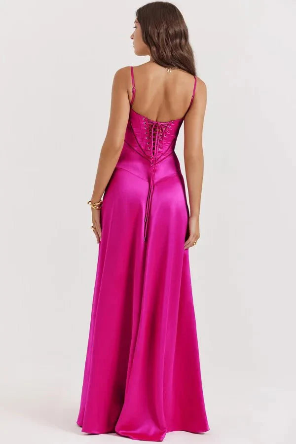 Women's Prom Satin Square Neck Maxi Dress