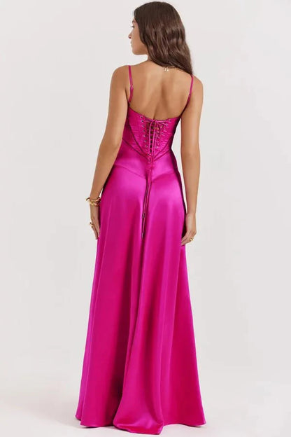 Women's Prom Satin Square Neck Maxi Dress