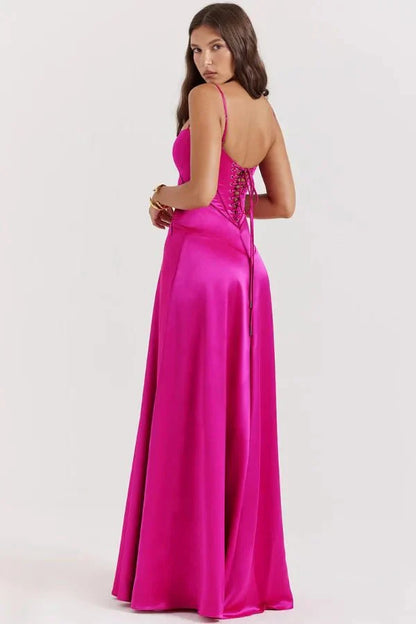 Women's Prom Satin Square Neck Maxi Dress