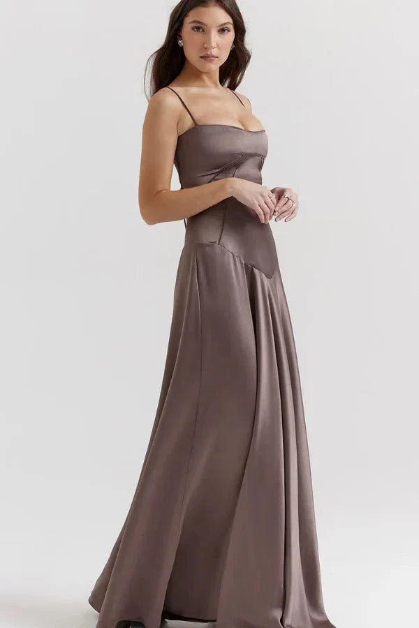 Women's Prom Satin Square Neck Maxi Dress