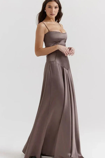 Women's Prom Satin Square Neck Maxi Dress