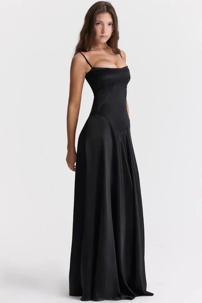 Women's Prom Satin Square Neck Maxi Dress