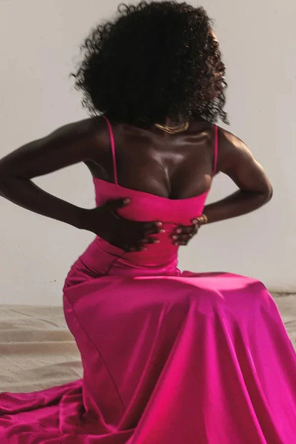 Women's Prom Satin Square Neck Maxi Dress