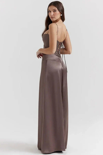 Women's Prom Satin Square Neck Maxi Dress