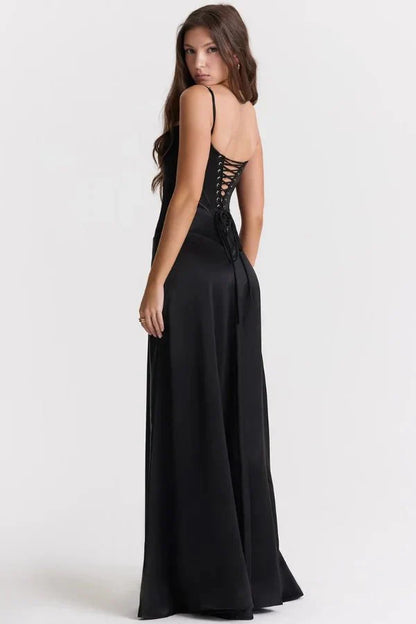 Women's Prom Satin Square Neck Maxi Dress