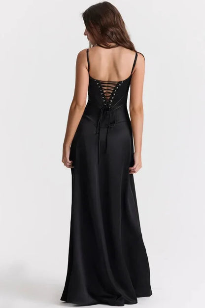 Women's Prom Satin Square Neck Maxi Dress