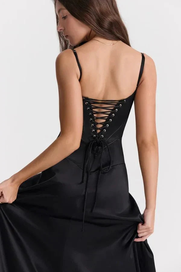 Women's Prom Satin Square Neck Maxi Dress