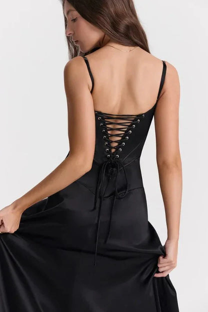 Women's Prom Satin Square Neck Maxi Dress
