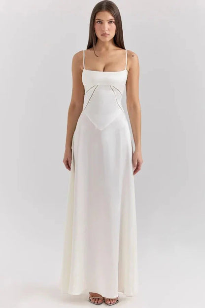 Women's Prom Satin Square Neck Maxi Dress