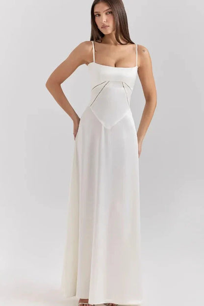 Women's Prom Satin Square Neck Maxi Dress