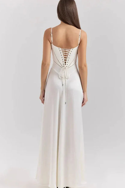 Women's Prom Satin Square Neck Maxi Dress