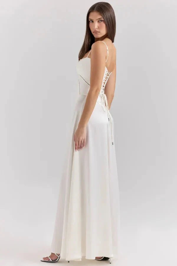 Women's Prom Satin Square Neck Maxi Dress