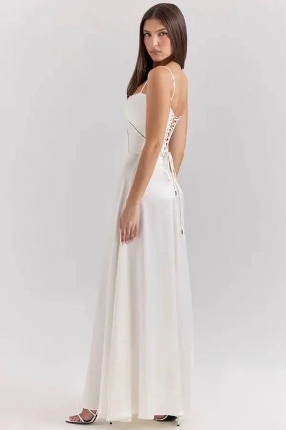 Women's Prom Satin Square Neck Maxi Dress