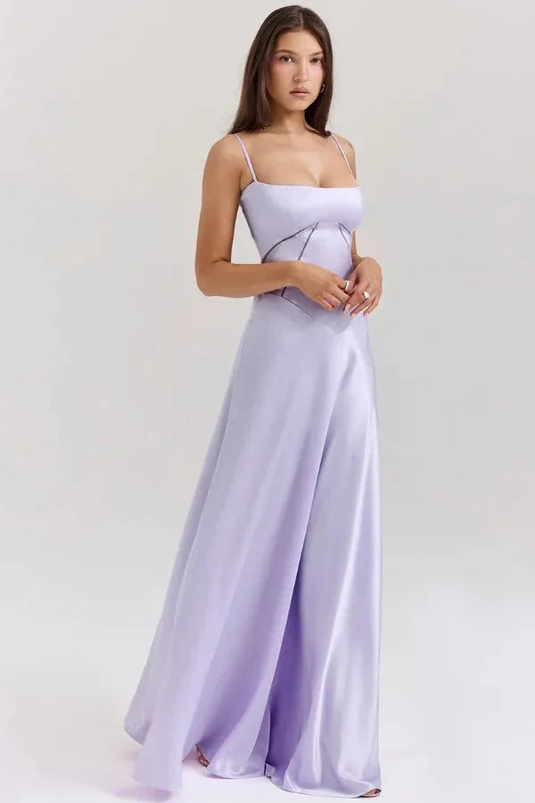 Women's Prom Satin Square Neck Maxi Dress