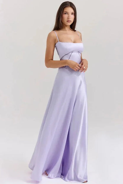 Women's Prom Satin Square Neck Maxi Dress