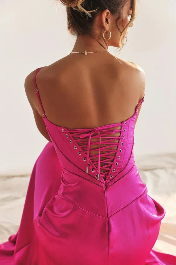 Women's Prom Satin Square Neck Maxi Dress