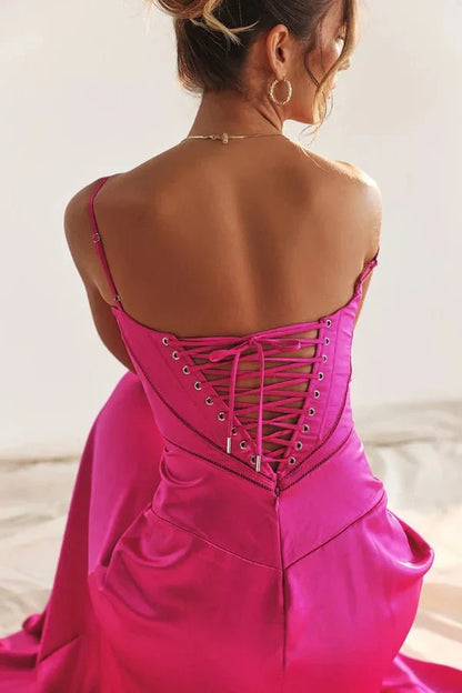 Women's Prom Satin Square Neck Maxi Dress
